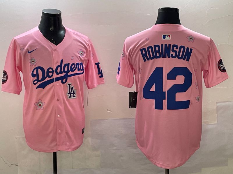 Men Los Angeles Dodgers #42 Robinson Pink Sakura Edition 2025 Nike MLB Jersey style 10